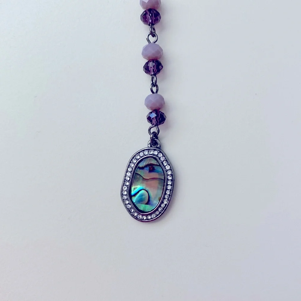 💜CRYSTAL BEADED Necklace & Bracelet Set in Smoky Purple with iridescent charms - Picture 3 of 6